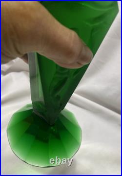 Vtg Art Deco Czeck Glass Green 11.25 Hoffman Perfume Bottle Nudes Panels Rare