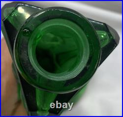 Vtg Art Deco Czeck Glass Green 11.25 Hoffman Perfume Bottle Nudes Panels Rare