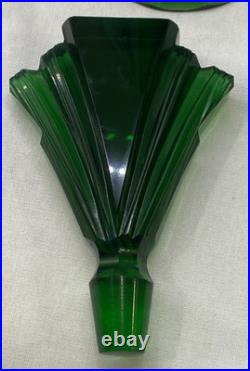 Vtg Art Deco Czeck Glass Green 11.25 Hoffman Perfume Bottle Nudes Panels Rare