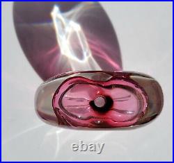 Vtg Artisan Signed Zellique Pink Heart Glass Perfume Bottle Vase or Paperweight