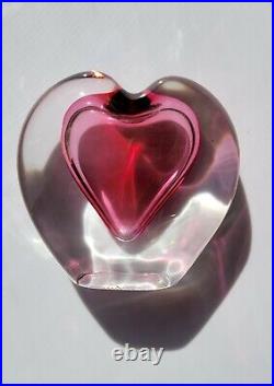 Vtg Artisan Signed Zellique Pink Heart Glass Perfume Bottle Vase or Paperweight