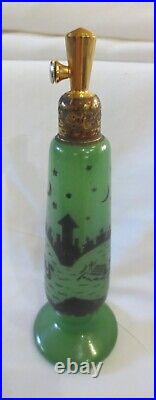 Vtg Chinese Dragon Boat Jade Glass perfume bottle