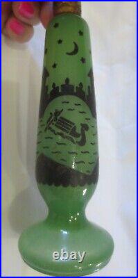 Vtg Chinese Dragon Boat Jade Glass perfume bottle