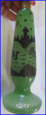 Vtg Chinese Dragon Boat Jade Glass perfume bottle