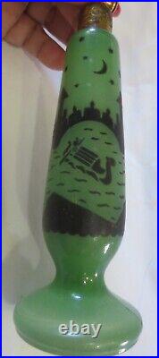 Vtg Chinese Dragon Boat Jade Glass perfume bottle