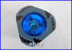 Vtg Correia Blue & Black Glass Geometric Pattern 5.75 Perfume Bottle with Stopper