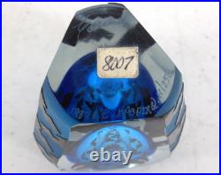 Vtg Correia Blue & Black Glass Geometric Pattern 5.75 Perfume Bottle with Stopper