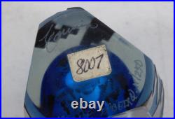 Vtg Correia Blue & Black Glass Geometric Pattern 5.75 Perfume Bottle with Stopper