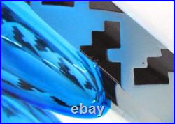 Vtg Correia Blue & Black Glass Geometric Pattern 5.75 Perfume Bottle with Stopper