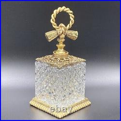 Vtg Crystal Matson Stylebuilt Gold Ormalou Perfume Bottle Jar Vanity Bow Set 3