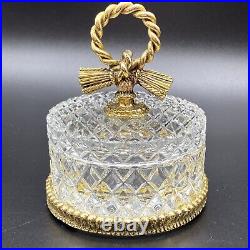 Vtg Crystal Matson Stylebuilt Gold Ormalou Perfume Bottle Jar Vanity Bow Set 3