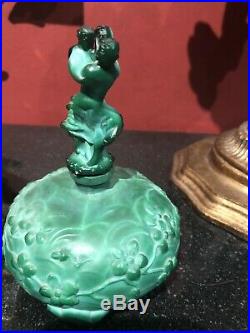 Vtg Czech Art Deco Malachite Glass Perfume Bottle Curt Schlevogt Ingrid