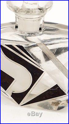 Vtg Czech Art Deco PERFUME BOTTLE PAIR Clear Glass Black Enamel Karl Palda 2pc