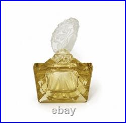Vtg Czech Art Deco Perfume Bottle Frosted Glass Floral Stopper 7.5x3
