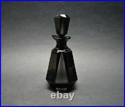 Vtg Czech Art Deco perfume bottle, Frosted Glass Black Enamel Art Glass Haida