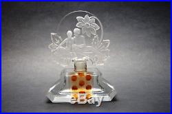Vtg Czech Art Deco perfume bottle amber enamel, Lovers on the stopper design