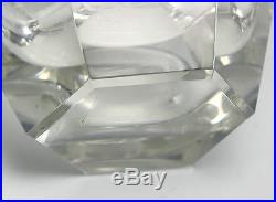 Vtg Czech Bohemia Clear Art glass Perfume Bottle, faceted with angled stopper