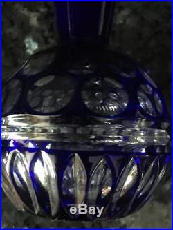 Vtg Czech Crystal Cobalt Blue Crystal Cut to Clear Perfume Bottle with Stopper