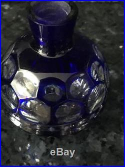 Vtg Czech Crystal Cobalt Blue Crystal Cut to Clear Perfume Bottle with Stopper