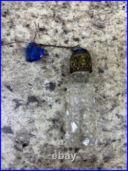 Vtg Czech Glass Irice Mini Perfume Bottle blue Heart Charm Dangle Jewel Top Cap
