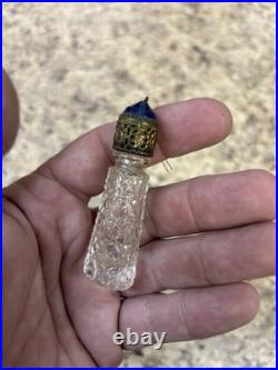 Vtg Czech Glass Irice Mini Perfume Bottle blue Heart Charm Dangle Jewel Top Cap