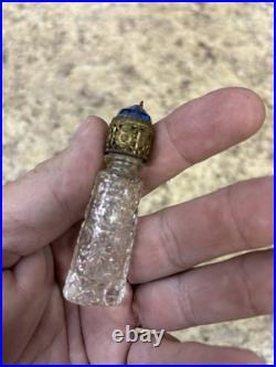 Vtg Czech Glass Irice Mini Perfume Bottle blue Heart Charm Dangle Jewel Top Cap