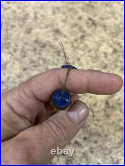 Vtg Czech Glass Irice Mini Perfume Bottle blue Heart Charm Dangle Jewel Top Cap