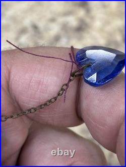 Vtg Czech Glass Irice Mini Perfume Bottle blue Heart Charm Dangle Jewel Top Cap