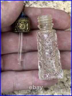 Vtg Czech Glass Irice Mini Perfume Bottle blue Heart Charm Dangle Jewel Top Cap