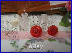 Vtg Czech perfume bottle twin set Clear with Red Stoppers Marked Unusual