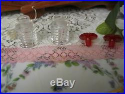 Vtg Czech perfume bottle twin set Clear with Red Stoppers Marked Unusual