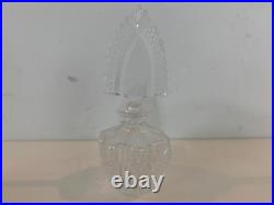 Vtg Czechoslovakia Clear Cut Glass Vanity Perfume Bottle with Etched Floral Dec