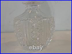 Vtg Czechoslovakia Clear Cut Glass Vanity Perfume Bottle with Etched Floral Dec