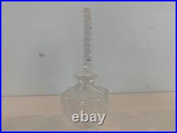 Vtg Czechoslovakia Clear Cut Glass Vanity Perfume Bottle with Etched Floral Dec