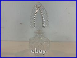 Vtg Czechoslovakia Clear Cut Glass Vanity Perfume Bottle with Etched Floral Dec