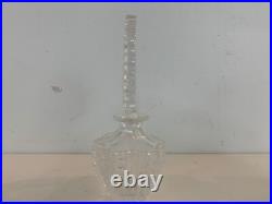 Vtg Czechoslovakia Clear Cut Glass Vanity Perfume Bottle with Etched Floral Dec