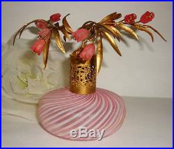 Vtg DEVILBISS Pink Murano Candy Stripe Floral Perfume Bottle Italy Vanity Decor