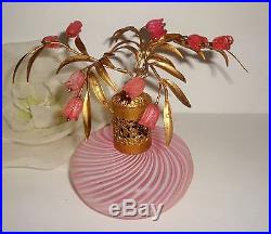 Vtg DEVILBISS Pink Murano Candy Stripe Flowers Top Perfume Bottle RARE