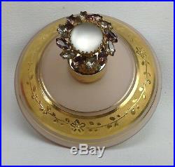 Vtg DeVILBISS Gold Satin Pink Jeweled Hand Blown Glass Perfume Bottle Atomizer
