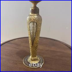 Vtg DeVilbiss Art Deco Gold Encrusted Etched Glass Perfume Bottle Dauber 6.25