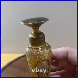 Vtg DeVilbiss Art Deco Gold Encrusted Etched Glass Perfume Bottle Dauber 6.25