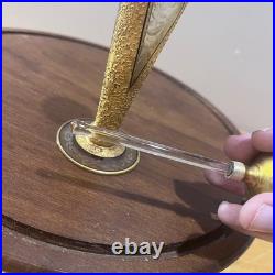 Vtg DeVilbiss Art Deco Gold Encrusted Etched Glass Perfume Bottle Dauber 6.25
