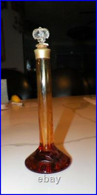 Vtg Devilbiss Etched Amber Glass Perfume Bottle 7 1/4