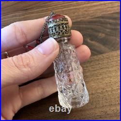 Vtg Empty Glass Perfume Bottle Czech Irice Stubby Beaded People Dangles 1920s
