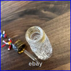 Vtg Empty Glass Perfume Bottle Czech Irice Stubby Beaded People Dangles 1920s