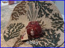 Vtg Fenton Cranberry Melon Perfume Bottle with Stopper Hand Painted/ Signed NWT