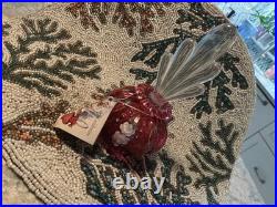 Vtg Fenton Cranberry Melon Perfume Bottle with Stopper Hand Painted/ Signed NWT