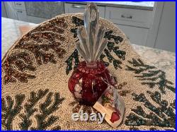 Vtg Fenton Cranberry Melon Perfume Bottle with Stopper Hand Painted/ Signed NWT