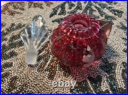 Vtg Fenton Cranberry Melon Perfume Bottle with Stopper Hand Painted/ Signed NWT