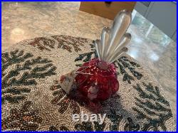 Vtg Fenton Cranberry Melon Perfume Bottle with Stopper Hand Painted/ Signed NWT